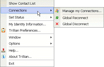 Trillian system tray popup menu